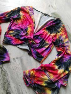 V-Neck Tie-Dye Twist Front Top