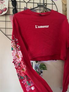 Red "L'amour" Cropped Long Sleeve Top