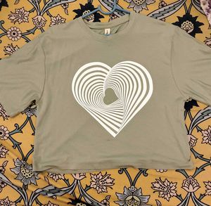 Cute Sage Green Crop Top with Heart Graphic