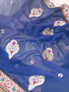 Blue Embroidery Work Saree