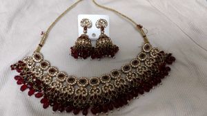Stunning Red & Gold Choker Necklace Set