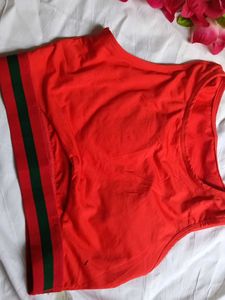 Red Sports Bra with Stripe Detail
