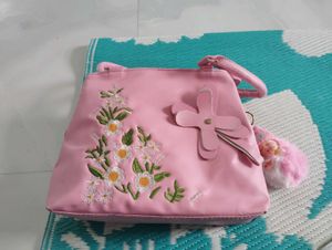 Cute Pink Embroidered Handbag with Adorable Charm
