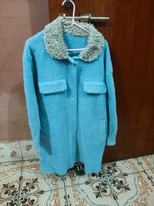 Light Blue Sherpa Collar Coat
