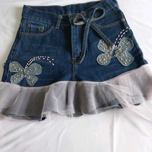 Denim Skirt with Butterfly Applique✨️🎀