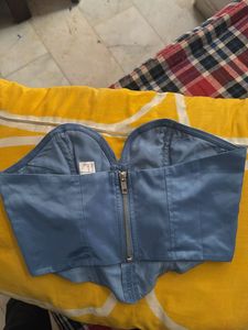 Elegant Blue Satin Corset Top