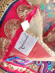 Readymade Net Embroidered Saree with 2 Blouses