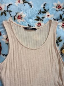 Zudio - New Cream Ribbed Tank Top with Drawstring