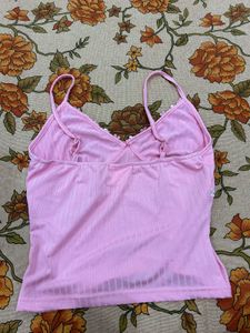 Cute Pink Cami Top with Flower Trim