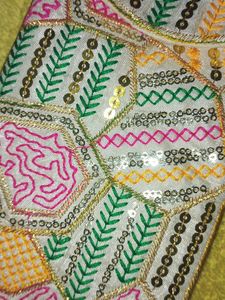 Embroidered mobile sling bag with Beaded Strap and