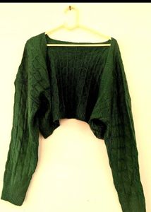 Green Cropped Knit Sweater