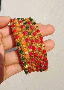 Vibrant Floral Embellished Bangles