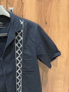Men's Navy Embroidered Short Sleeve Shirt