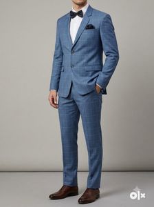 👔 Blue Windowpane Check Wedding Suit | Waist 32”