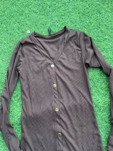 Brown Button-Down Midi Dress