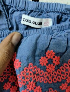 Cute Denim Dress with Pink Embroidery