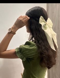 Cute Green Puff Sleeve Crop Top