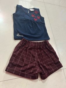 Girls Blue Top & Plaid Shorts Set