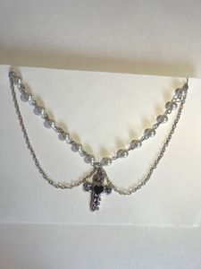 HANDMADE Silver Pearl Necklace with Cross Pendant