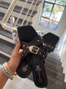 Stylish Black Studded Slides