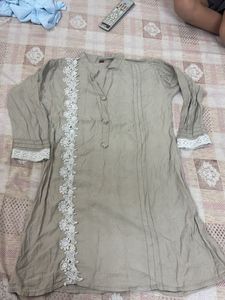 Elegant Beige Kurta with White Lace