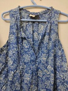 Blue Floral Sleevless Maxi Dress