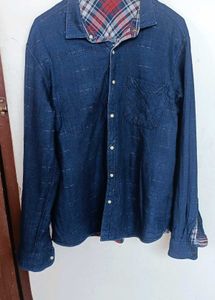 Men's 2 sided shirt one is checked,other side plan