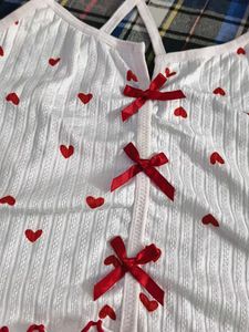 Cute White &amp; Red Heart Cami Top