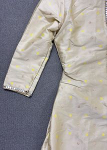 Women’s Beige Printed Kurti with Mirror Work