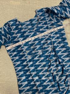 Blue Ikat Kurta Set with Tassels
