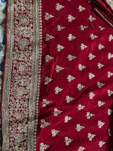 Zardozi Embroidered Pure Silk Red Suit, Churidhar