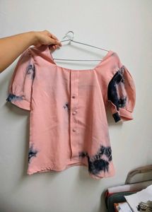 Stylish Pink Tie-Dye Puff Sleeve Top