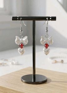 Cute Bow Heart Drop Earrings