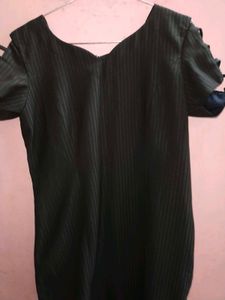 Stylish Dark Green Ribbed Dress