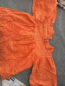 ONLY Orange Eyelet TOP