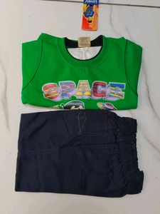 Green Space Print T-Shirt Pant