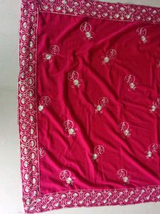 Vibrant Pink Embroidered material