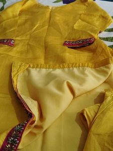 Bright Yellow Sharara Kurta with bottom for girls.