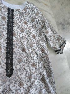 Elegant Printed Kurta with Lace Trim only kurti