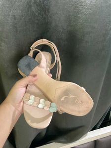 Cute Pastel Heart Detail Flat Sandals(size 40)
