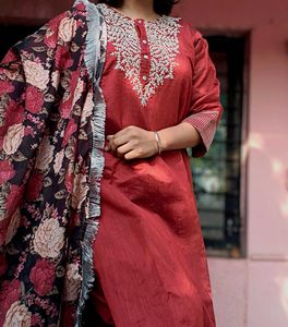 Red Embroidered Kurta Set with Dupatta