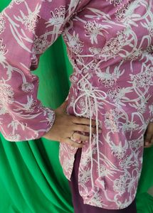 Pink Floral Print Wrap Kurta