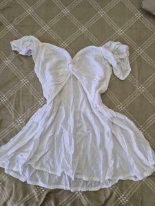 White Twist-Front  Top with Ruffled Sleeve