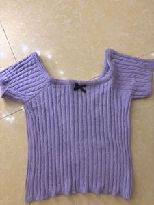 Cute Lavender Cable Knit Top with Bow
