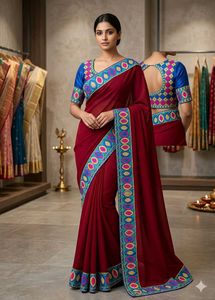 Maroon Saree with Embroidered Border