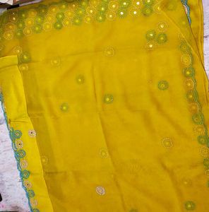Vibrant Yellow Embellished Saree