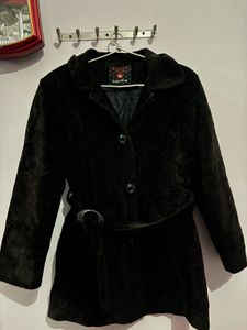 Classic Black Suede Belted Jacket