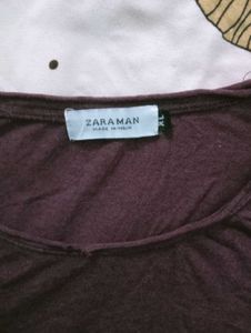 zara Men's Casual Maroon T-Shirt