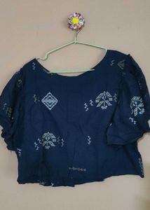 Navy Blue Ethnic Print Blouse