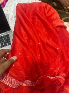 Elegant Red Embellished Saree Very Light Weighted
